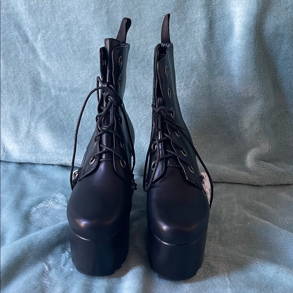 LaModa Black Lace-Up Platform Boots - Picture 4 of 5